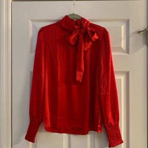 NWT! Any Taylor Smocked Cuff Silk Bow Blouse